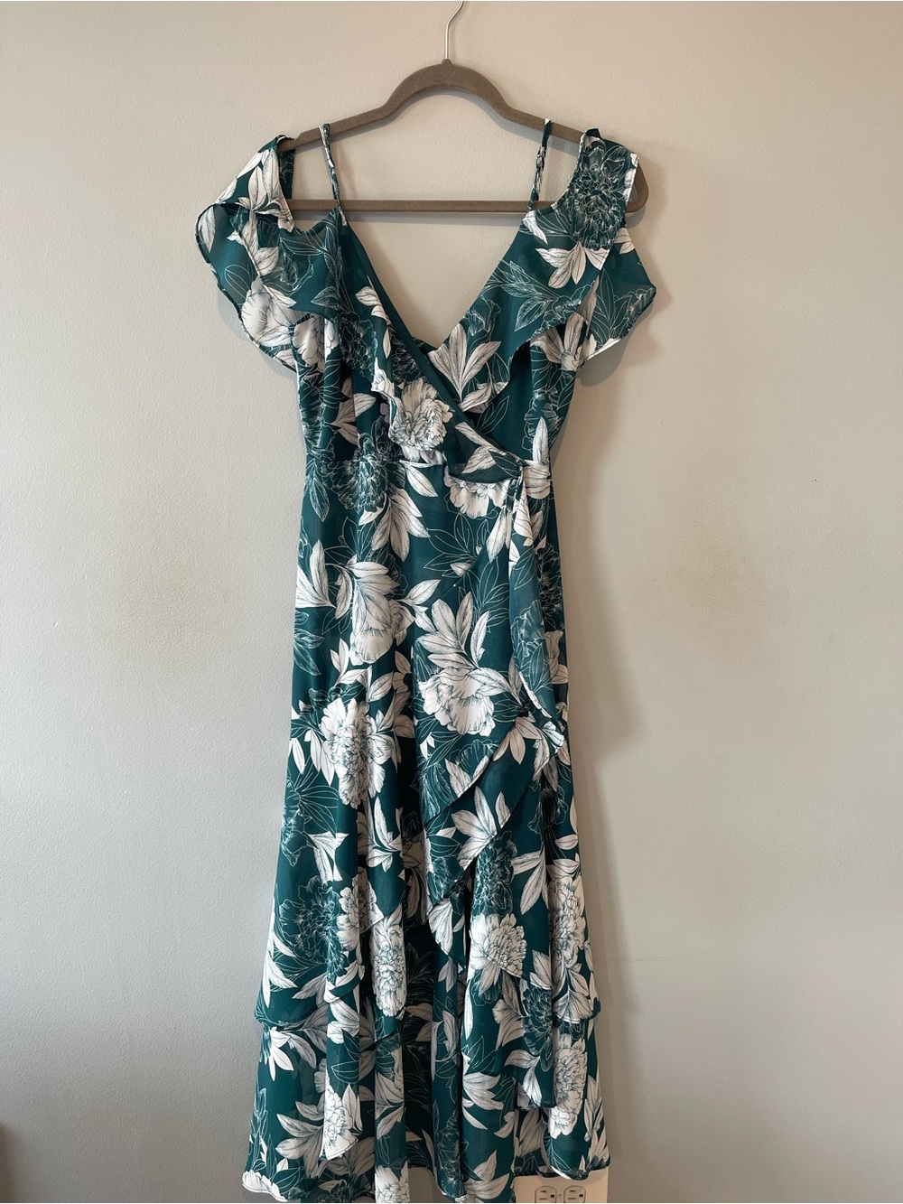 Bardot Teal Floral Ruffle Maxi Dress